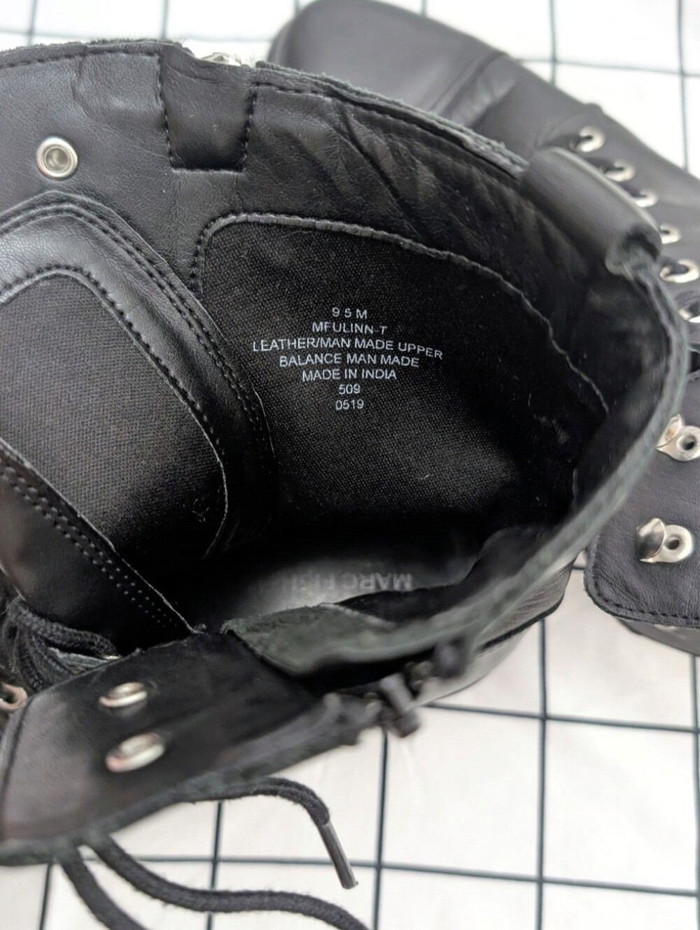 Marc Fisher ULINN Black Leather‎ Combat Boots Sz 9.5 Lace Up Zip Moto Grunge - Picture 3 of 7